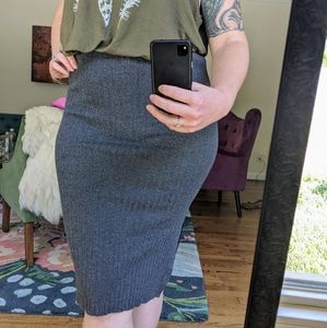 Charcoal Woven Pencil Skirt with Slit